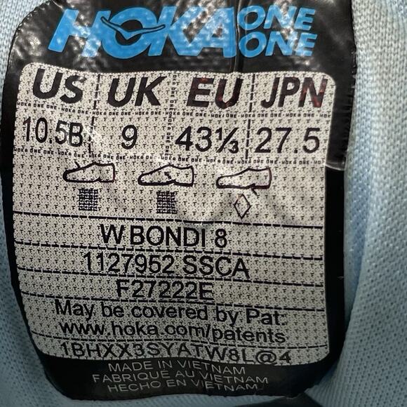 Hoka One One Bondi 8 Running Shoes Womens Size 10.5 B Summer Song Blue Yellow - Picture 8 of 11